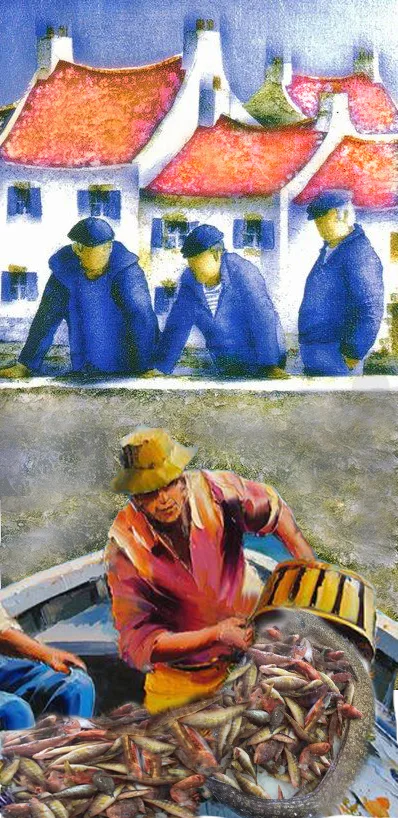 poissons au retour de la pêche en Provence (acrylic sur toile)
