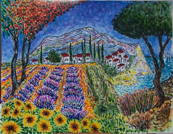 Lavandes en bord de mer (acrylic sur carton)