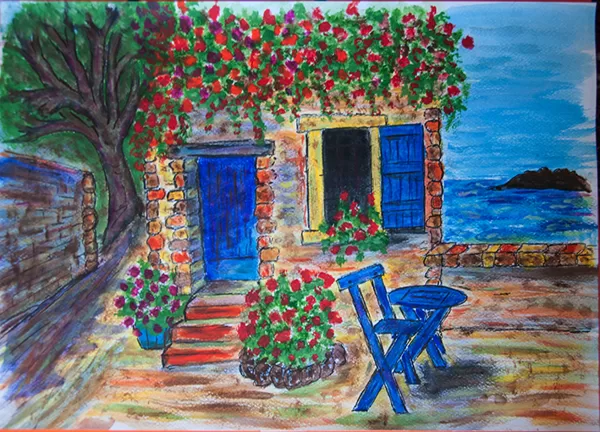Terrasse de bord de mer en Bretagne (acrylic sur carton)