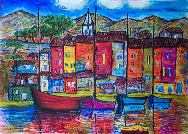 le port de St Florent en Corse (acrylic sur toile)
