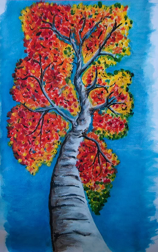 Bouleau vu du bas (acrylic sur carton)