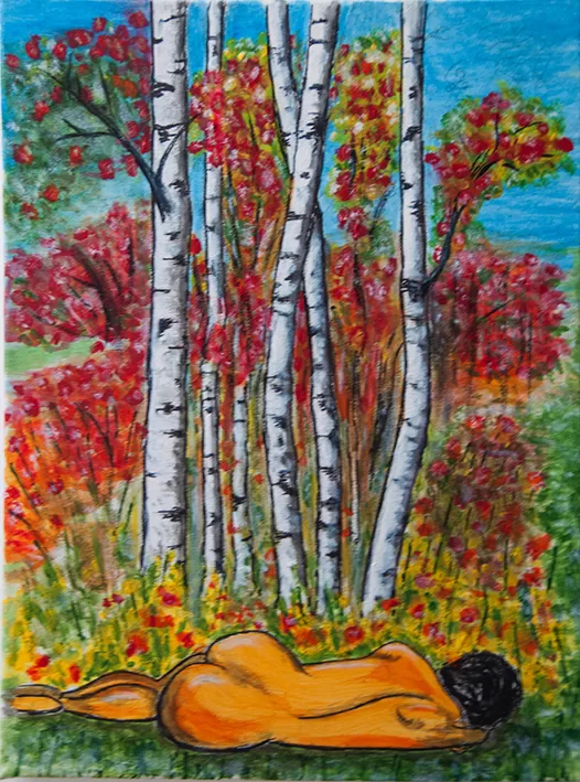 la belle endormie sous les bouleaux (acrylic sur carton)