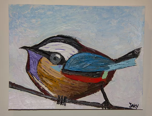 le moineau sur son fil ((acrylic sur carton))
