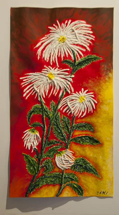 chrysanthèmes (acrylic en relief sur carton)