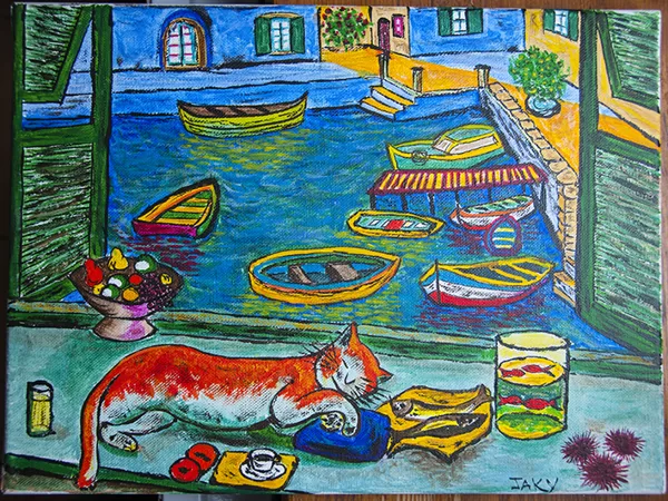 Chat heureux à la manière de Matisse (acrylic sur carton)