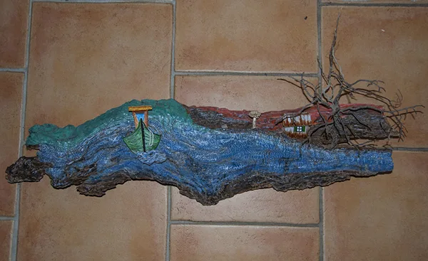 Scène marine: bois peint à l'acrylic 