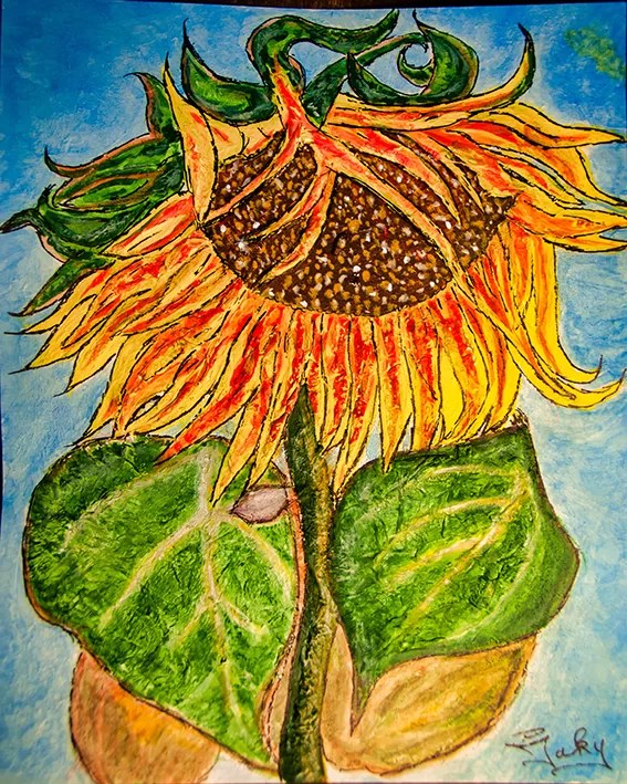 Tournesol épanoui (acrylic sur carton)